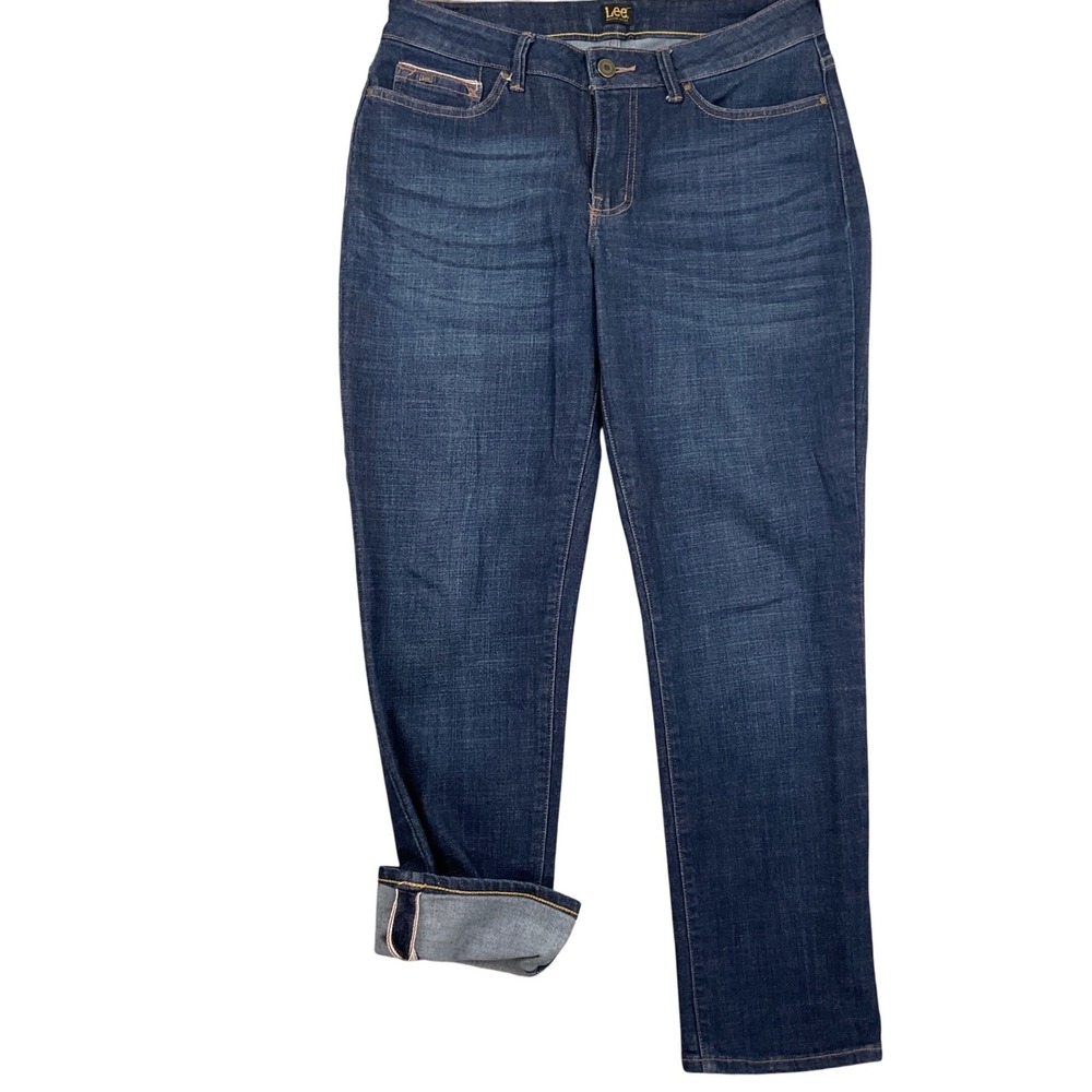 Lee Selvedge Hem Jeans Womens 10 Short Blue‎ PInk Stitched Straight Leg Denim